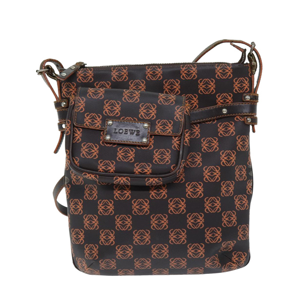 LOEWE Anagram Shoulder Bag Coated Canvas Orange Auth bs14487 - Picture 13 of 16